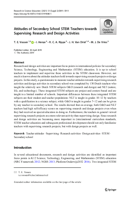 (PDF) Attitudes of Secondary School STEM Teachers towards Supervising ...