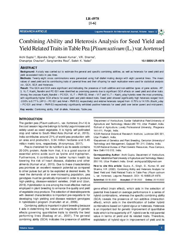 (PDF) Combining Ability and Heterosis Analysis for Seed Yield and Yield ...
