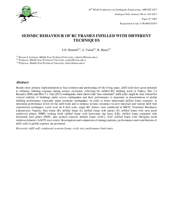 (PDF) Seismic Behaviour of RC Frames Infilled with Different Techniques