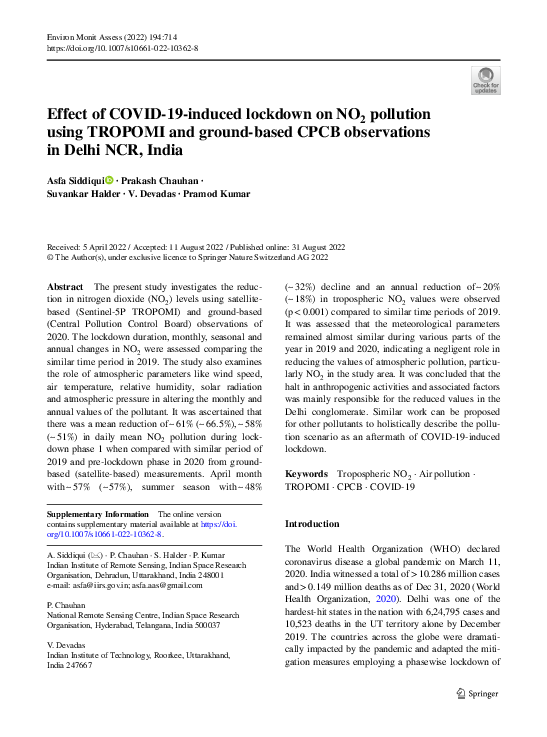 (PDF) Effect of COVID-19-induced lockdown on NO2 pollution using ...