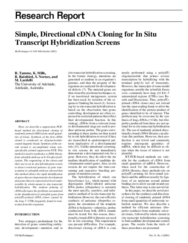 (PDF) Simple, Directional cDNA Cloning for In Situ Transcript ...