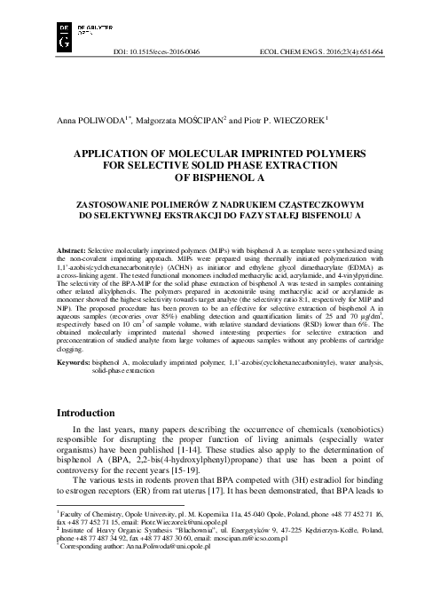 (PDF) Application of Molecular Imprinted Polymers for Selective Solid ...