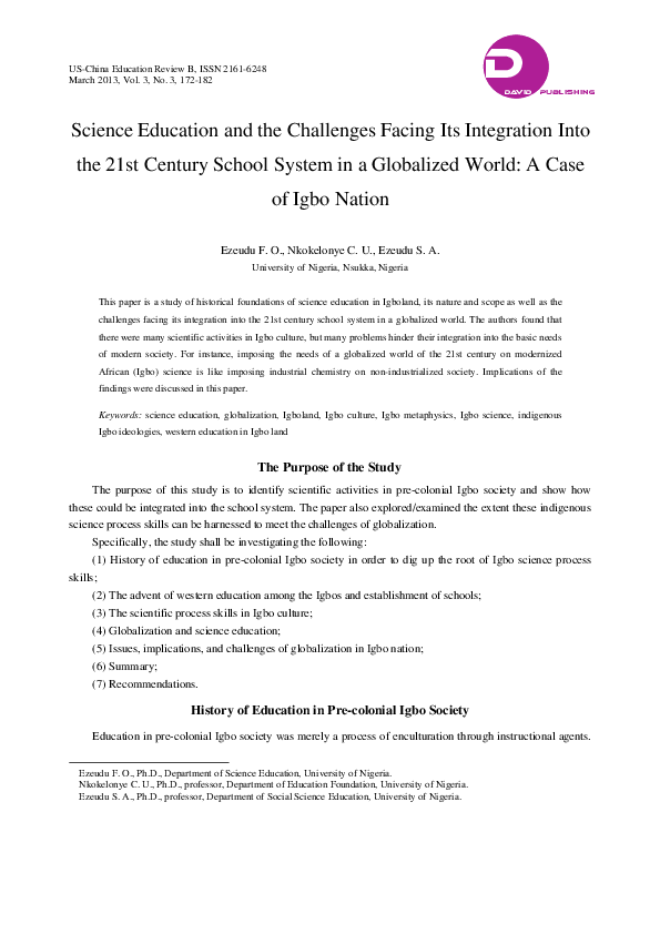 (PDF) Science Education and the Challenges Facing Its Integration Into ...