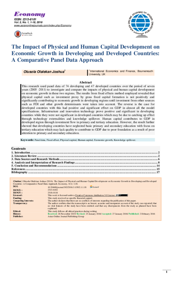 (PDF) The Impact of Physical and Human Capital Development on Economic ...