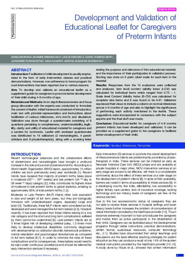 (PDF) Development and Validation of Educational Leaflet for Caregivers ...
