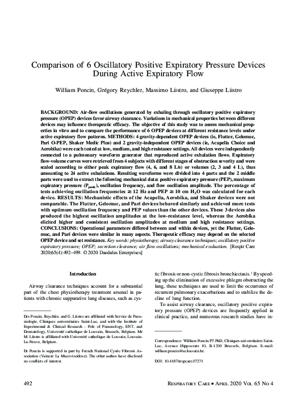 (PDF) Comparison of 6 Oscillatory Positive Expiratory Pressure Devices ...