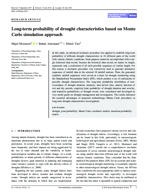 (PDF) Long-term probability of drought characteristics based on Monte ...
