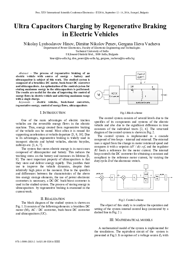 (PDF) Ultra capacitors charging by regenerative braking in electric