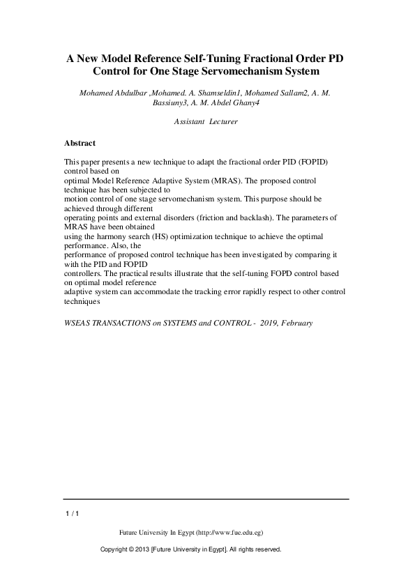 (PDF) A New Model Reference Self-Tuning Fractional Order PD Control for ...