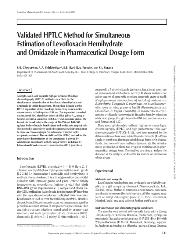 (PDF) Validated HPTLC Method for Simultaneous Estimation of ...