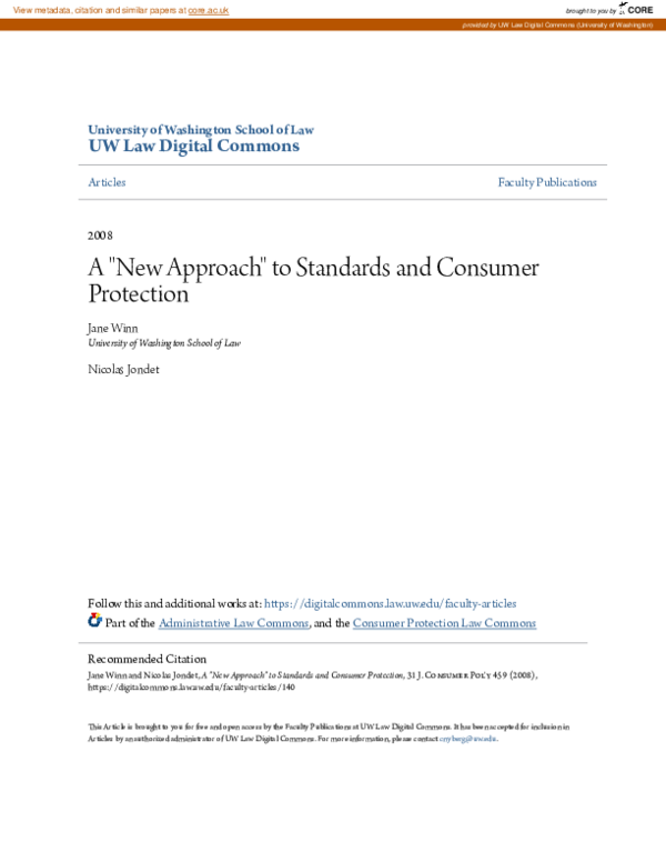 (PDF) A “New Approach” to Standards and Consumer Protection
