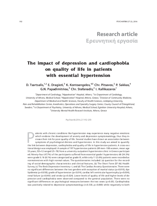 (PDF) The impact of depression and cardiophobia on quality of life in ...