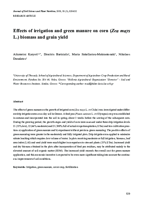 (PDF) Effects of irrigation and green manure on corn ( Zea mays L ...