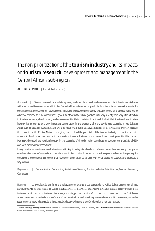 (PDF) The non-prioritization of the tourism industry and its impacts on ...