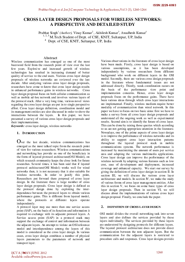 (PDF) Cross Layer Design Proposals for Wireless Networks: A Perspective ...