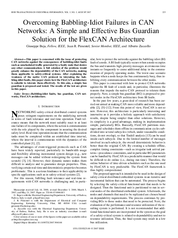 (PDF) Overcoming babbling-idiot failures in CAN networks: A simple and