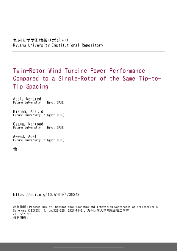 (PDF) Twin-Rotor Wind Turbine Power Performance Compared to a Single ...