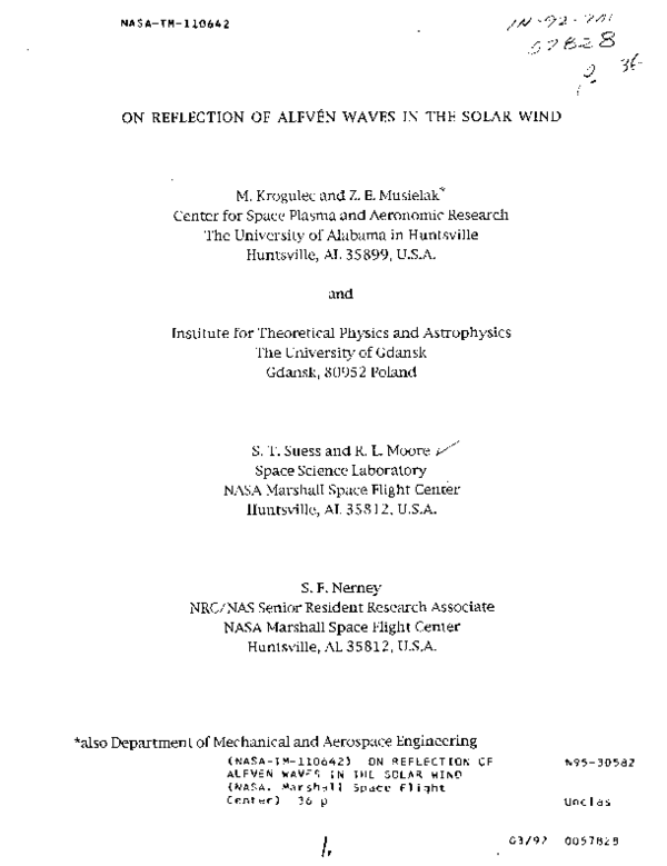 (PDF) Reflection of Alfvén waves in the solar wind