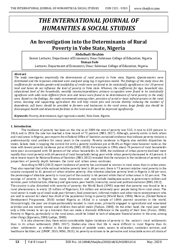 (PDF) An Investigation into the Determinants of Rural Poverty in Yobe ...