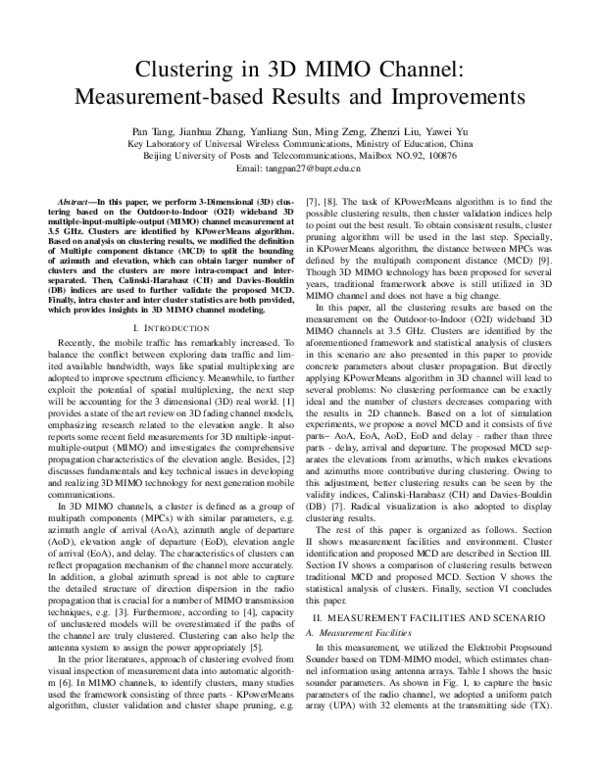 (PDF) Clustering in 3D MIMO Channel: Measurement-Based Results and ...