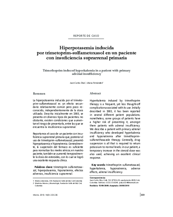 (PDF) Hiperpotasemia inducida por trimetoprimsulfametoxasol en un