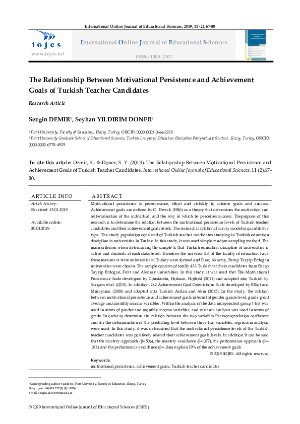 (PDF) The Relationship Between Motivational Persistence and Achievement ...