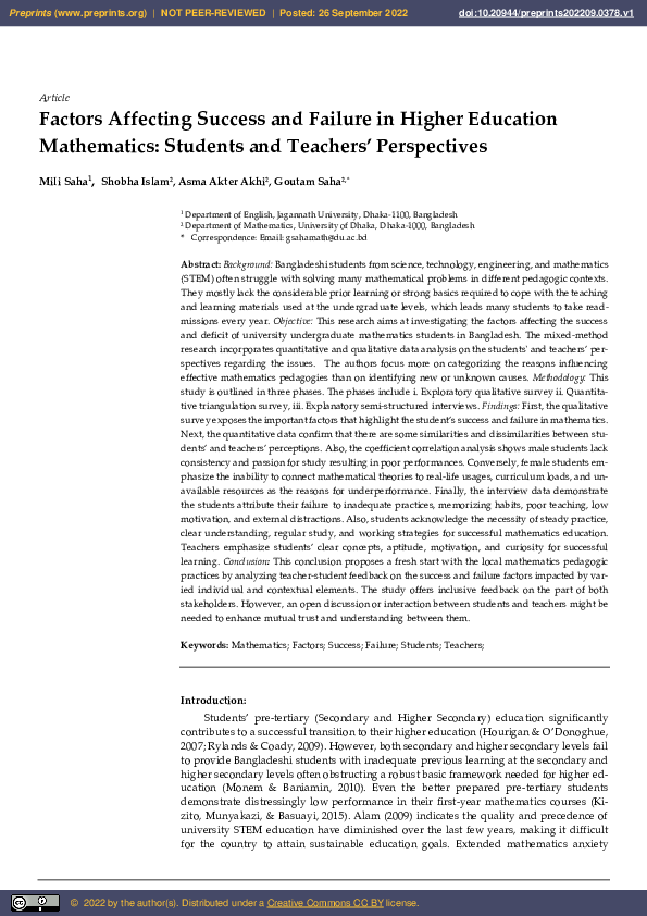 (PDF) Factors Affecting Success and Failure in Higher Education ...