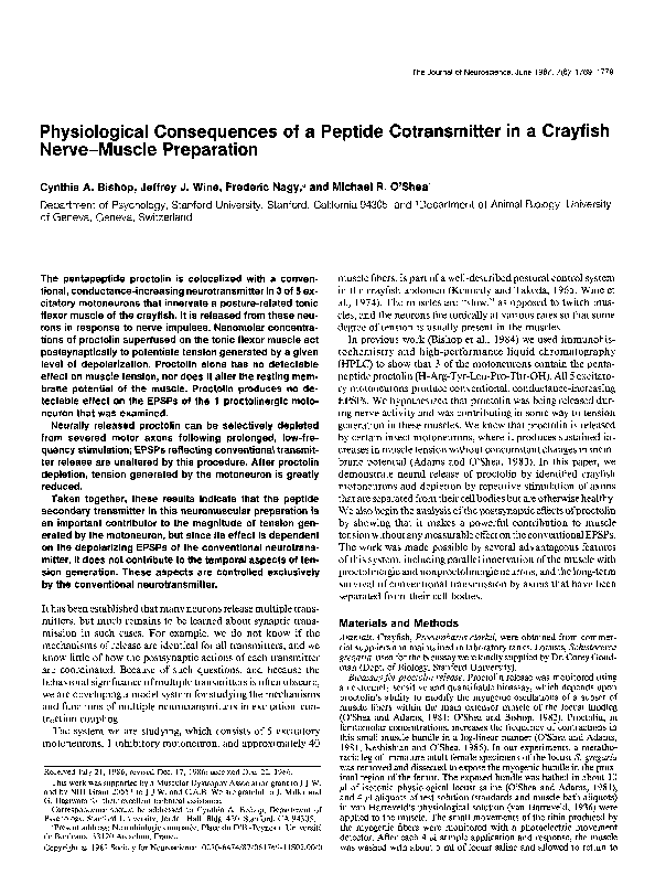 (PDF) Physiological consequences of a peptide cotransmitter in a ...