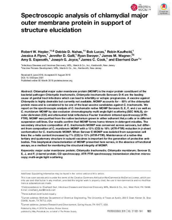 (PDF) Spectroscopic Analysis of Chlamydial Major Outer Membrane Protein ...
