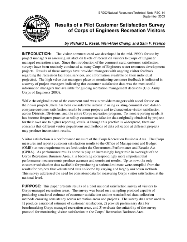 (PDF) Results of a Pilot Customer Satisfaction Survey of Corps of ...