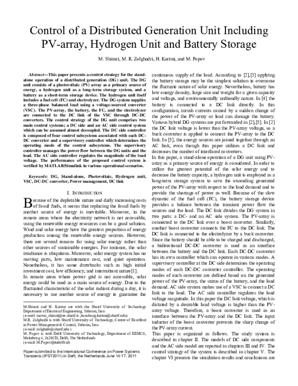 (PDF) Control of a Distributed Generation Unit Including PV-array ...