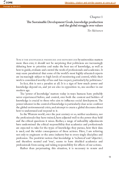 (PDF) The Sustainable Development Goals, Knowledge Production And The ...