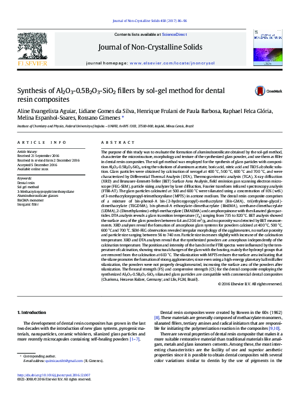 (PDF) Synthesis of Al2O3-0.5B2O3-SiO2 fillers by sol-gel method for ...