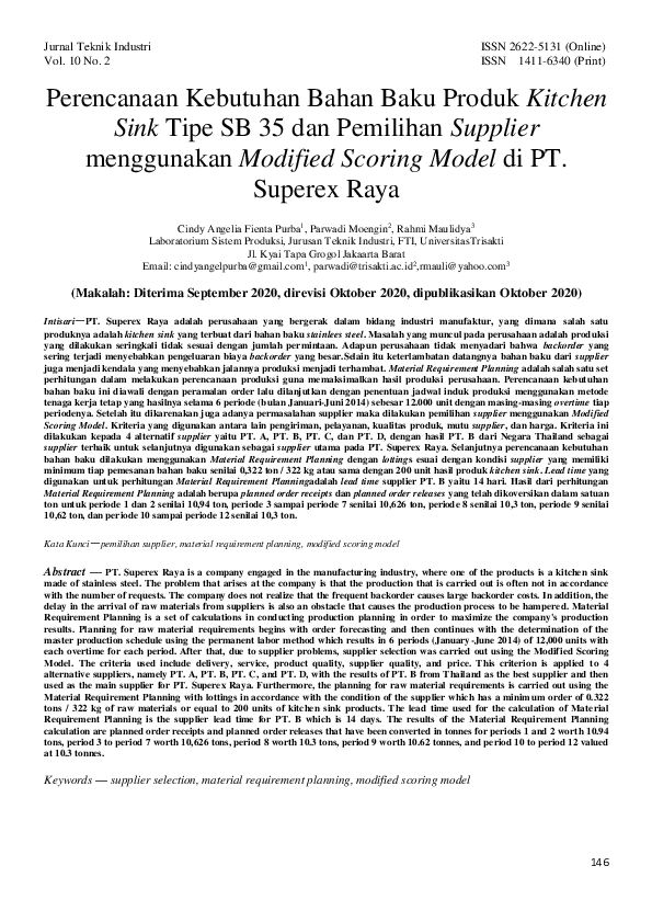 (PDF) Perencanaan Kebutuhan Bahan Baku Produk Kitchen Sink Tipe SB 35 ...