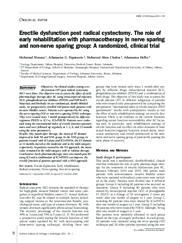 (PDF) Erectile dysfunction post radical cystectomy. The role of early ...
