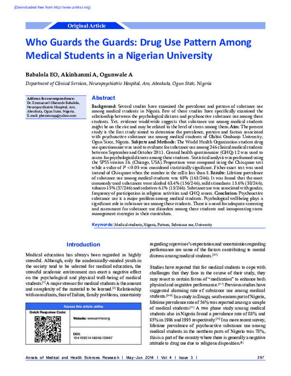 (PDF) Who guards the guards: Drug use pattern among medical students in ...