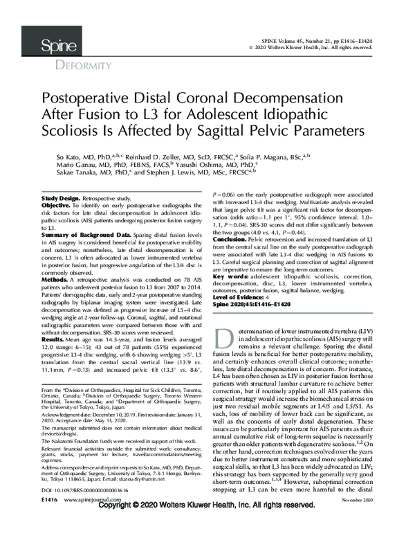 (PDF) Postoperative Distal Coronal Decompensation After Fusion to L3 ...