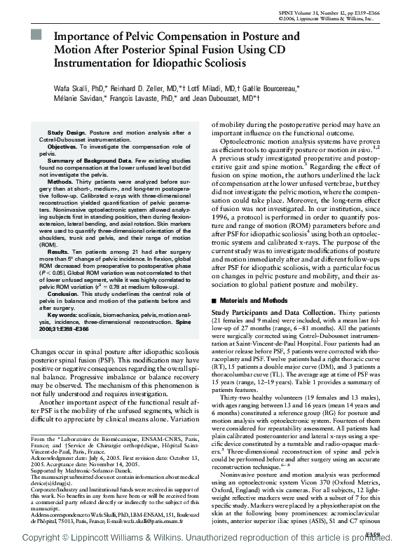 (PDF) Importance of Pelvic Compensation in Posture and Motion After ...