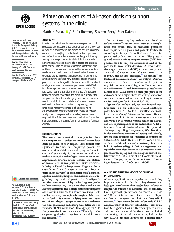 (PDF) Primer on an ethics of AI-based decision support systems in the ...