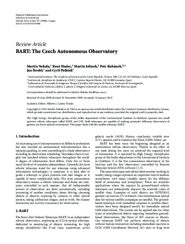(PDF) BART: The Czech Autonomous Observatory