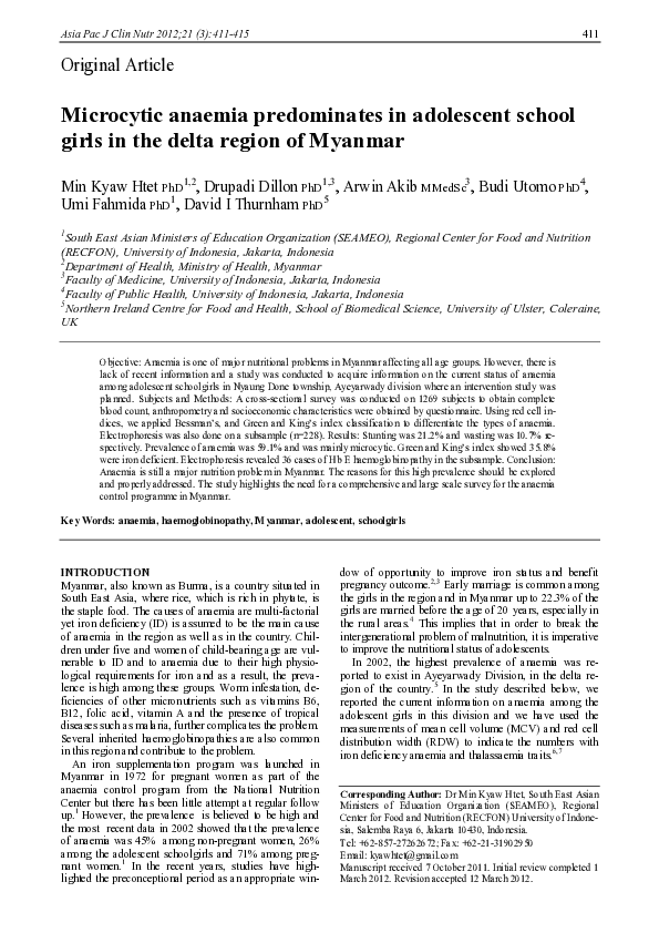 (PDF) Microcytic anaemia predominates in adolescent school girls in the ...