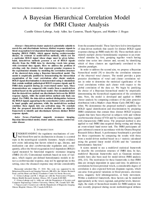 (PDF) A Bayesian Hierarchical Correlation Model for fMRI Cluster Analysis