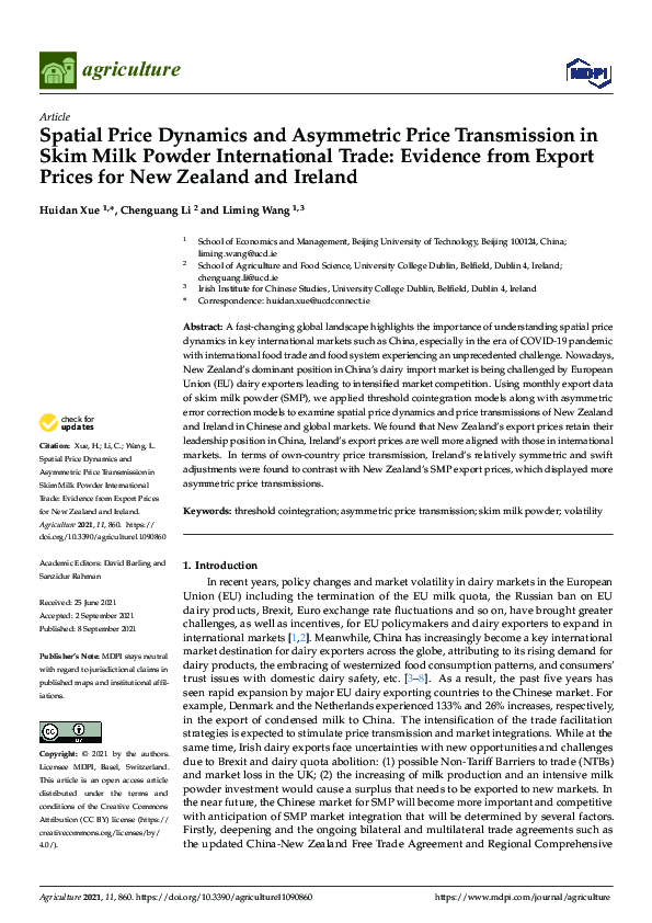 (PDF) Spatial Price Dynamics and Asymmetric Price Transmission in Skim ...