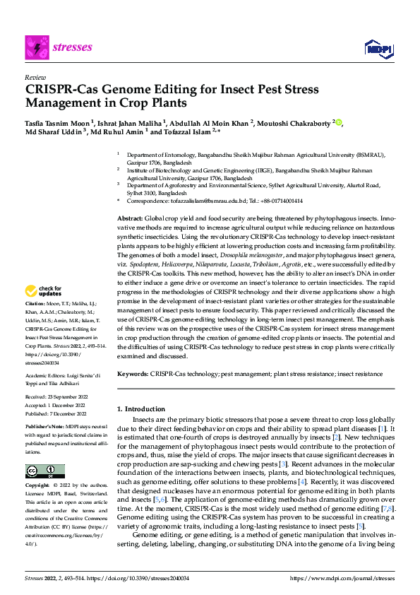 (PDF) CRISPR-Cas Genome Editing for Insect Pest Stress Management in ...