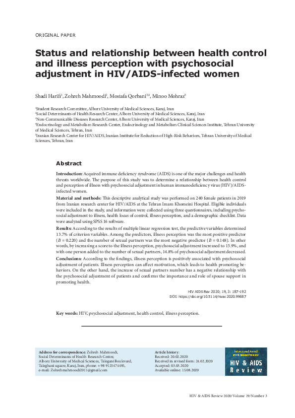 (PDF) Status and relationship between health control and illness ...