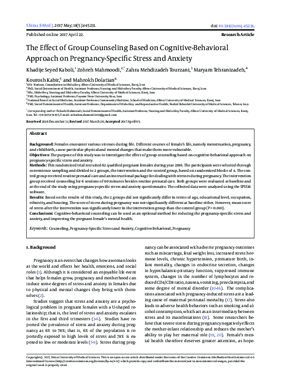 (PDF) The Effect of Group Counseling Based on Cognitive-Behavioral ...