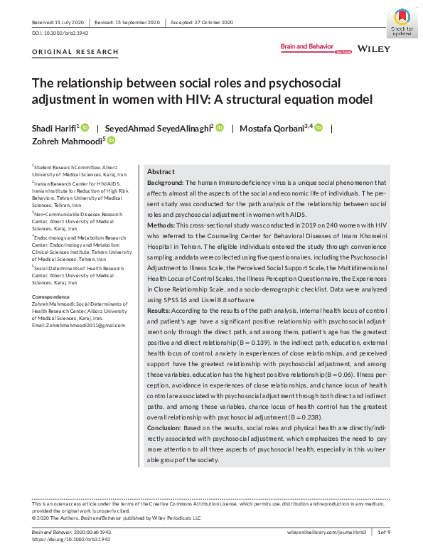 (PDF) The relationship between social roles and psychosocial adjustment ...