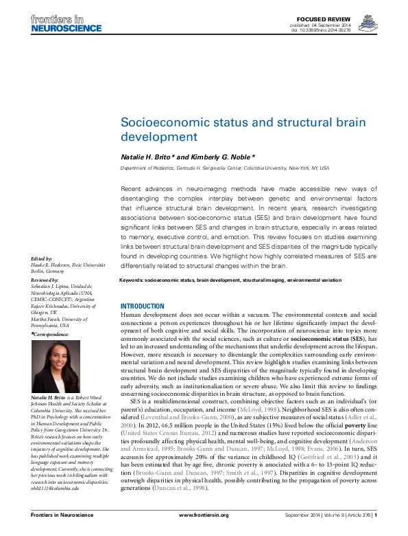 (PDF) Socioeconomic status and structural brain development