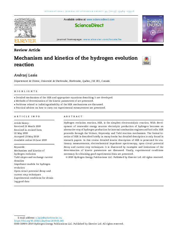 (PDF) Mechanism and kinetics of the hydrogen evolution reaction