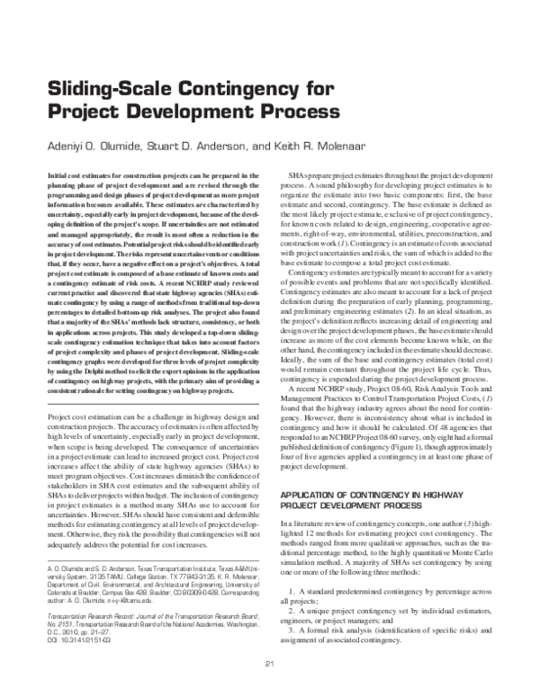 (PDF) Sliding-Scale Contingency for Project Development Process